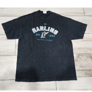 Vtg Mens Florida Marlins Majestic t shirt Black old logo Miami XL MLB Baseball